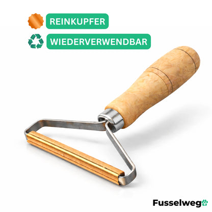 Holz-Tierhaarentferner mit Reinkupfer-Kante und wiederverwendbarem Design von Fusselweg